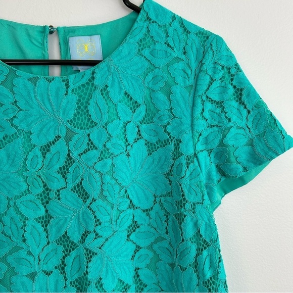 CeCe Teal Blue Lace Short Sleeve Shift Mini Dress Size 8 - Picture 4 of 10